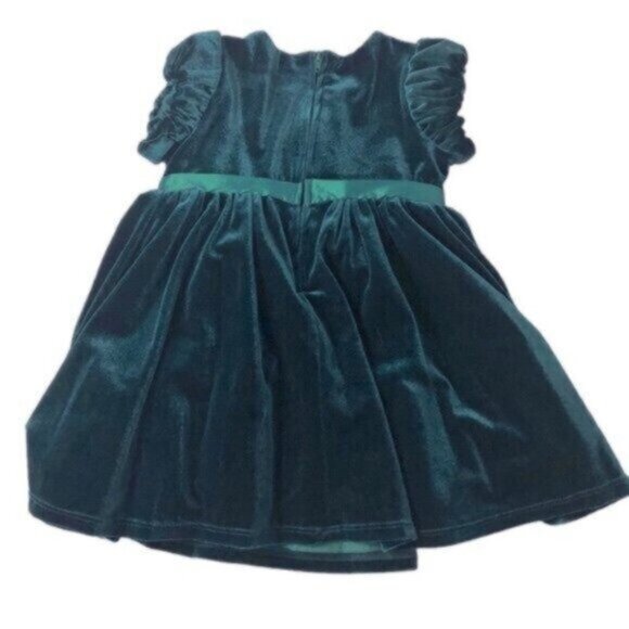 Rare Editions Baby Girl Green Velveteen Fancy Dressy Party Dress 18 Months - Picture 4 of 5
